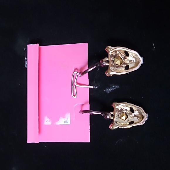 New Vintage! BETSEY JOHNSON Hollywood Glam Tiger Leopard Head Leverback Earrings - Picture 6 of 6